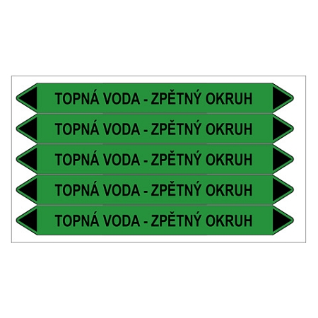 Značení potrubí, topná voda - zpětný okruh,5 ks, 150 × 12 mm